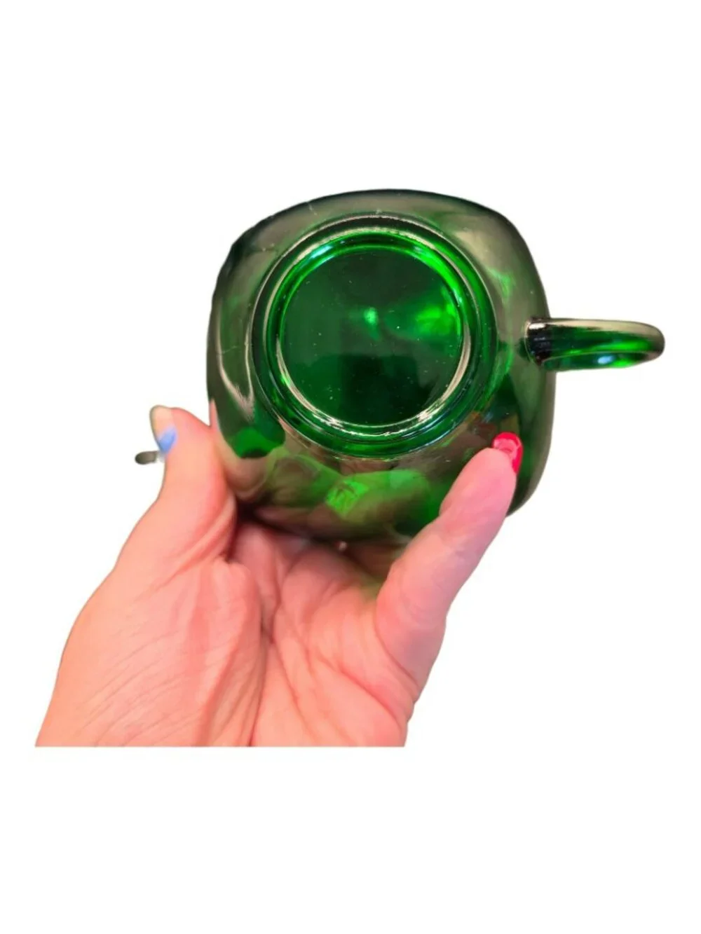 Vintage Anchor Hocking Green Glass Tea Cups & Saucers Set Of 4 MCM Design
